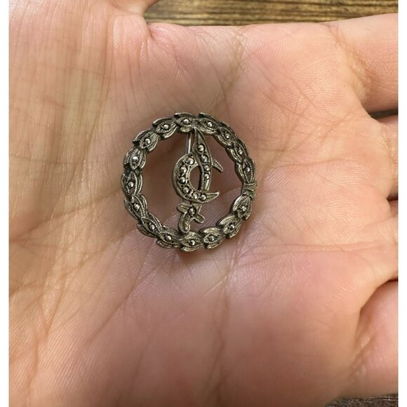 VTG Estate Shriner Sterling Silver & Marcasite Crescent & Sword Brooch Pin! 48 - Picture 7 of 7